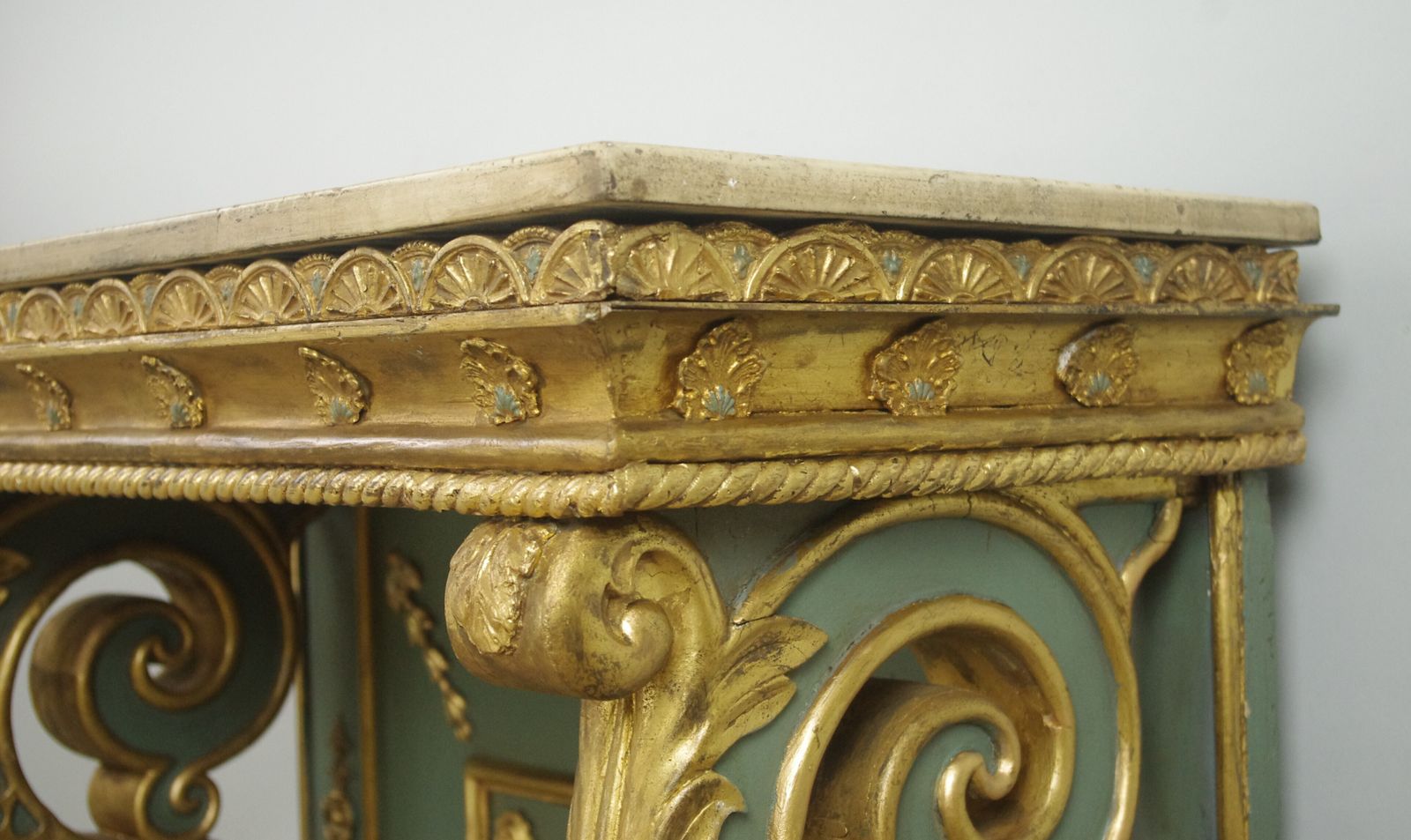 photo buy 19th Century French Painted And Gilt Console With Marble Top