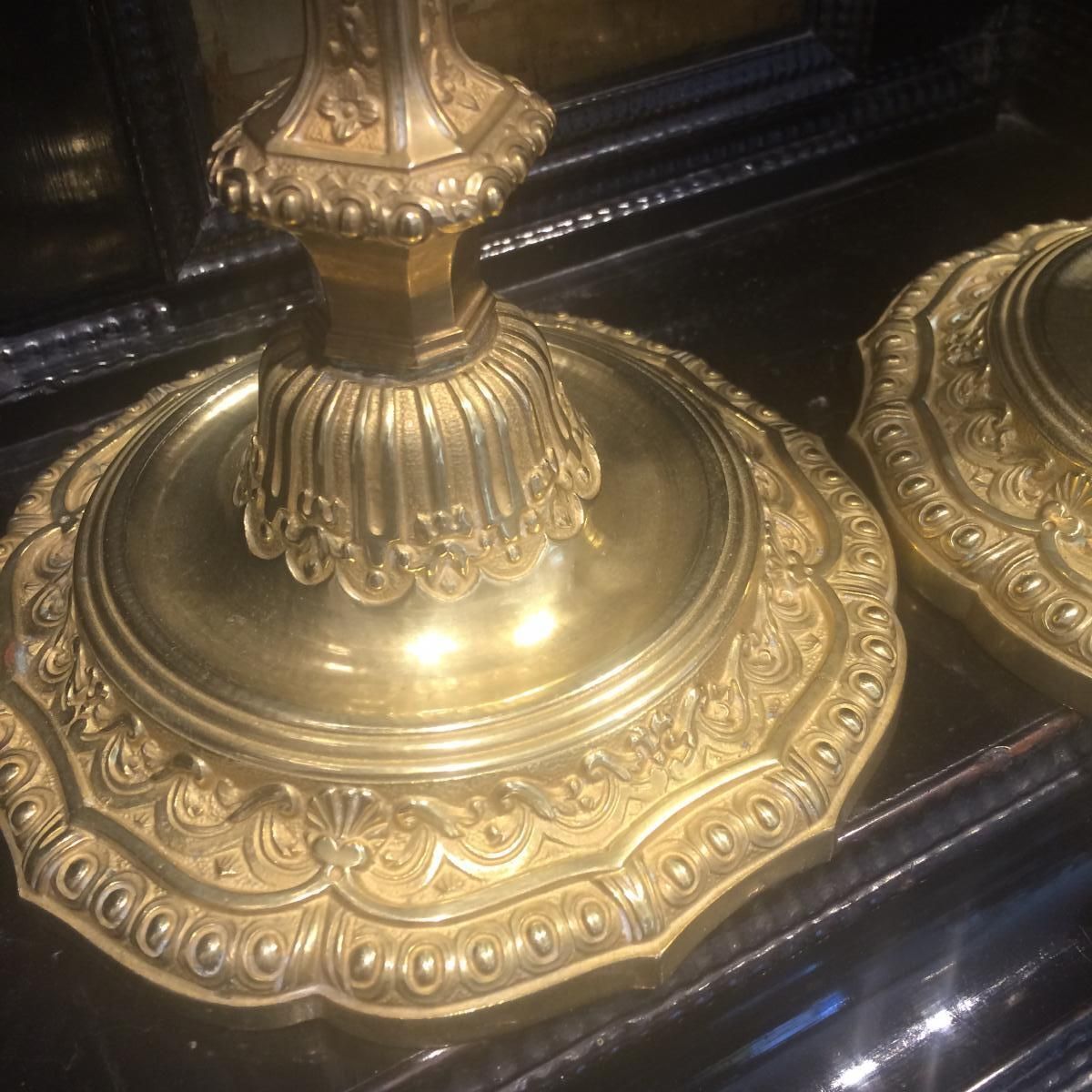 19th Century Pair Of Gilded Bronze Transition Louis XV Style Candle Holders photo for sale