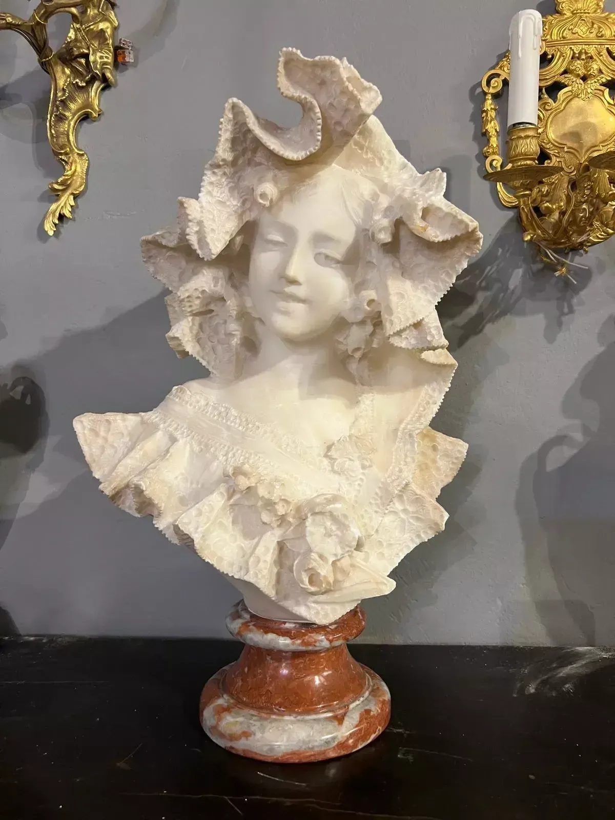 19th Century Bust Of A Young Lady In White Marble By Flli Romanelli photo Art