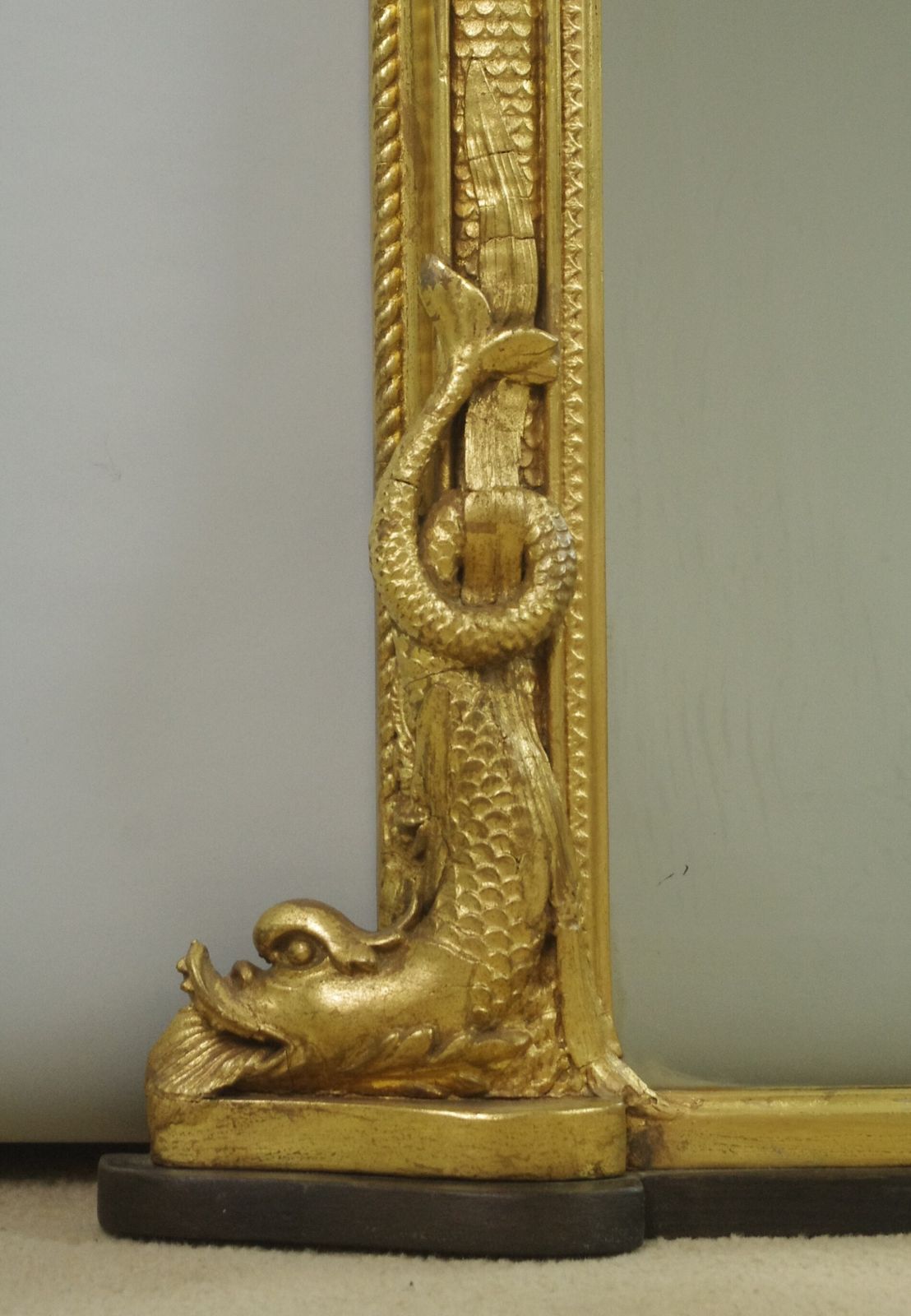 Victorian Gilt Arch Top Overmantle Mirror With Mythical Fish Dolphin Decoration photo vinterior