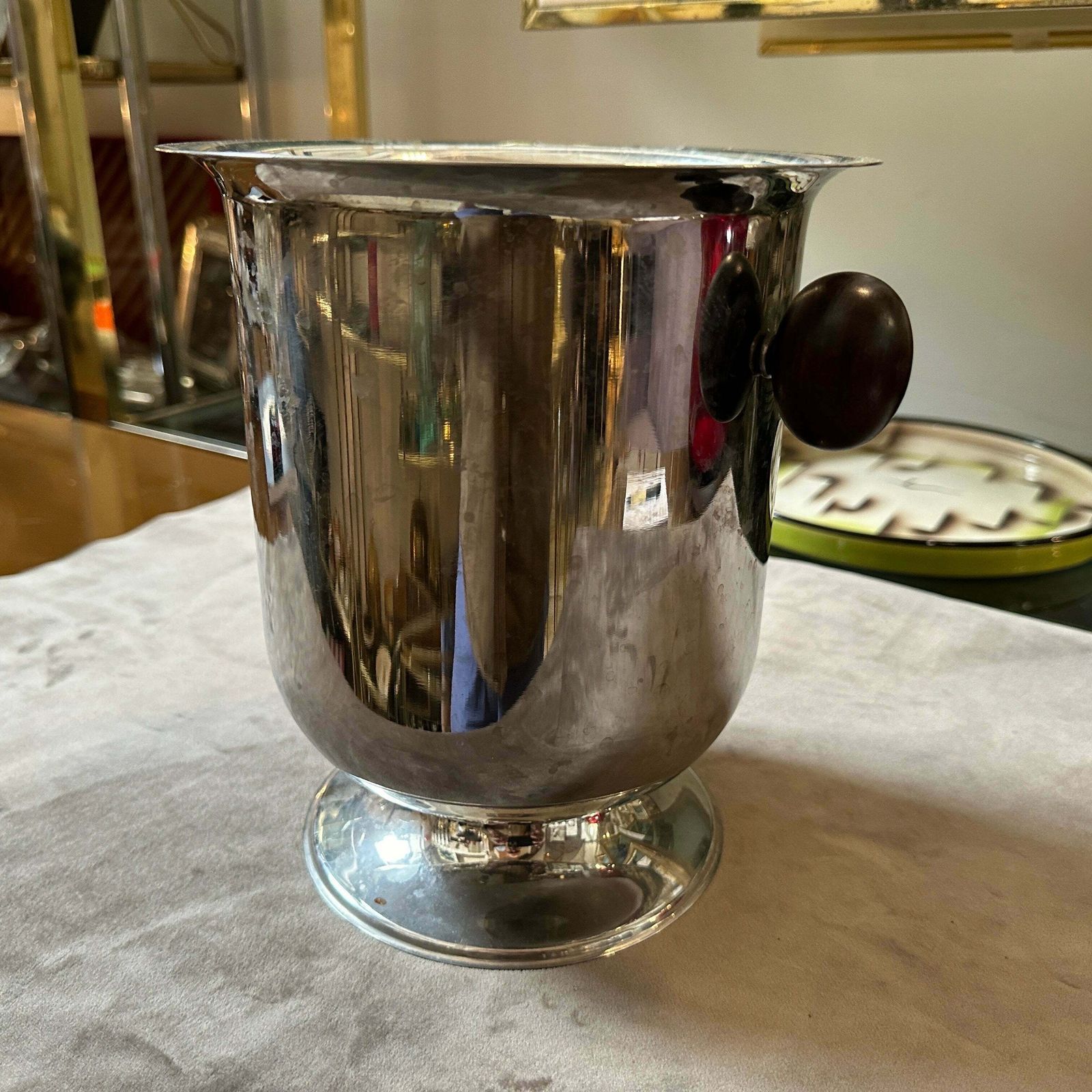 1970s Modern Silver Plated Metal Body And Wood Handles Italian Wine Cooler photo furniture
