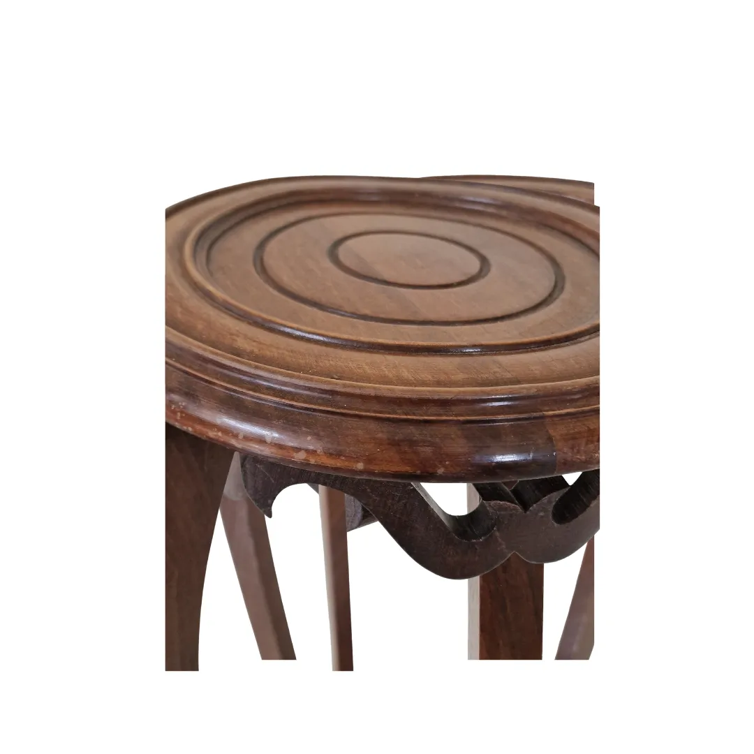 Antique French Compact Curved Leg Round Top Wooden Plant Stand With Decorative Carving Detail photo Furniture