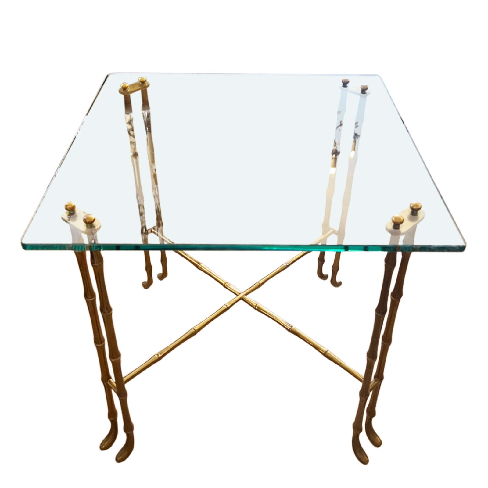 Pair Of French 1970s Faux Bamboo Brass And Glass Side Tables photo furniture
