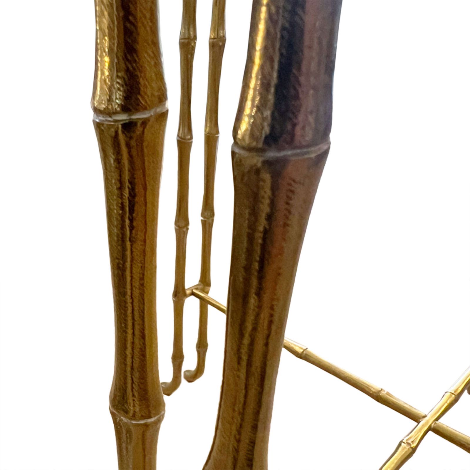 Pair Of French 1970s Faux Bamboo Brass And Glass Side Tables photo vintage