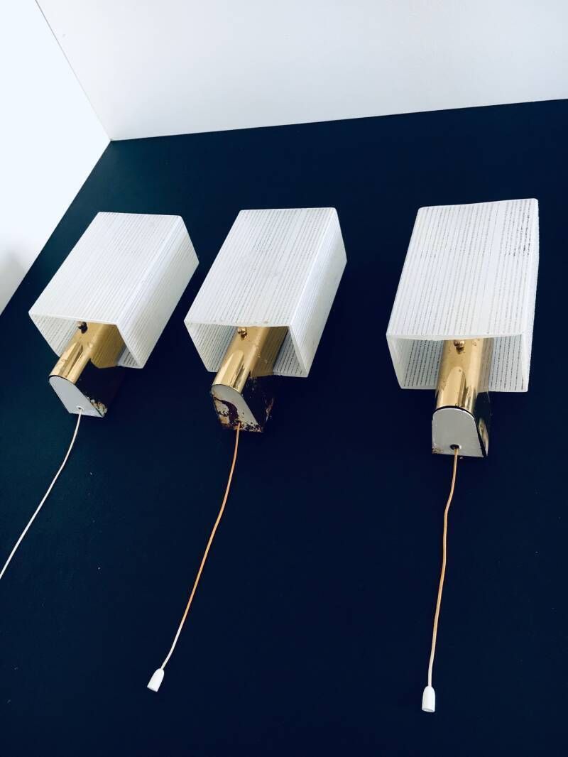 photo for sale Midcentury Design Brass & Glass Sconce Wall Lamp Set, France 1960's