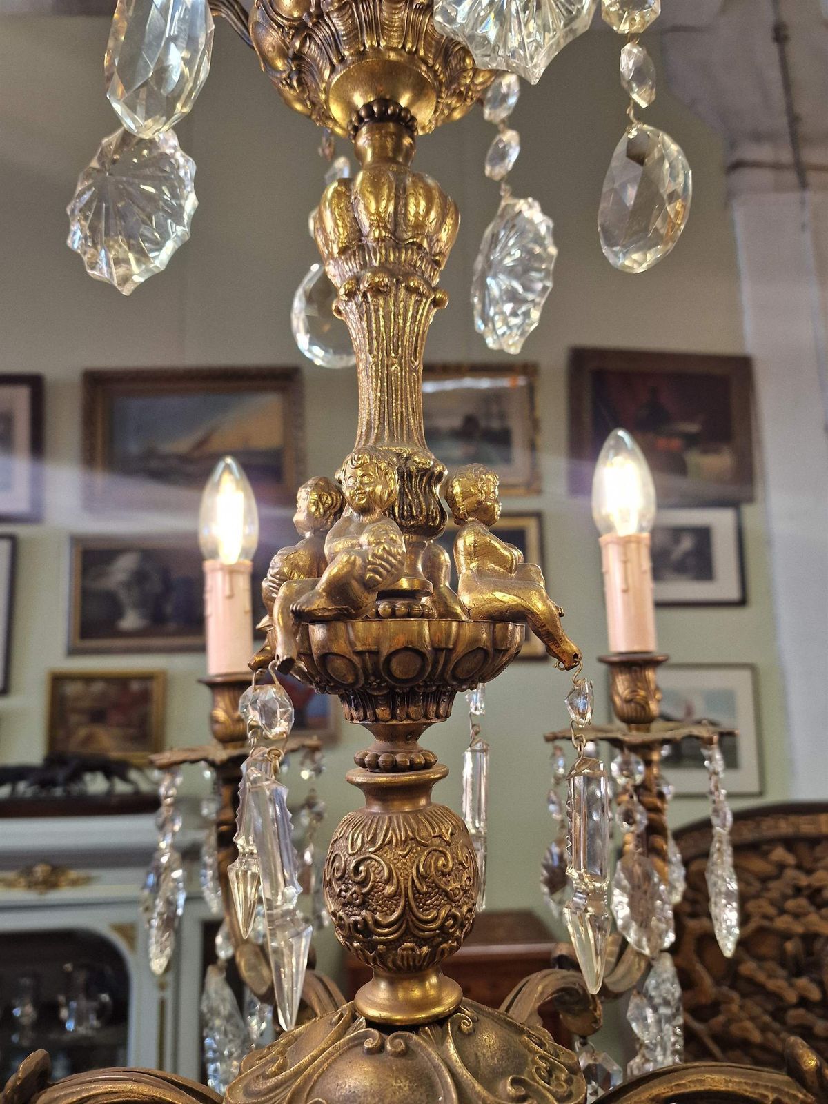 Beautiful Chandelier With Crystals .France.1960s photo Lighting
