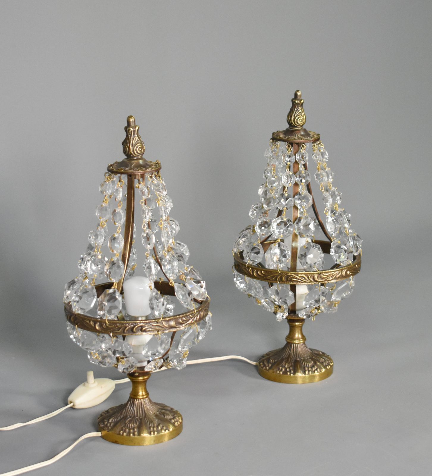 Pair Of French Mid Century Cut Glass Table Lamps Empire Style photo furniture