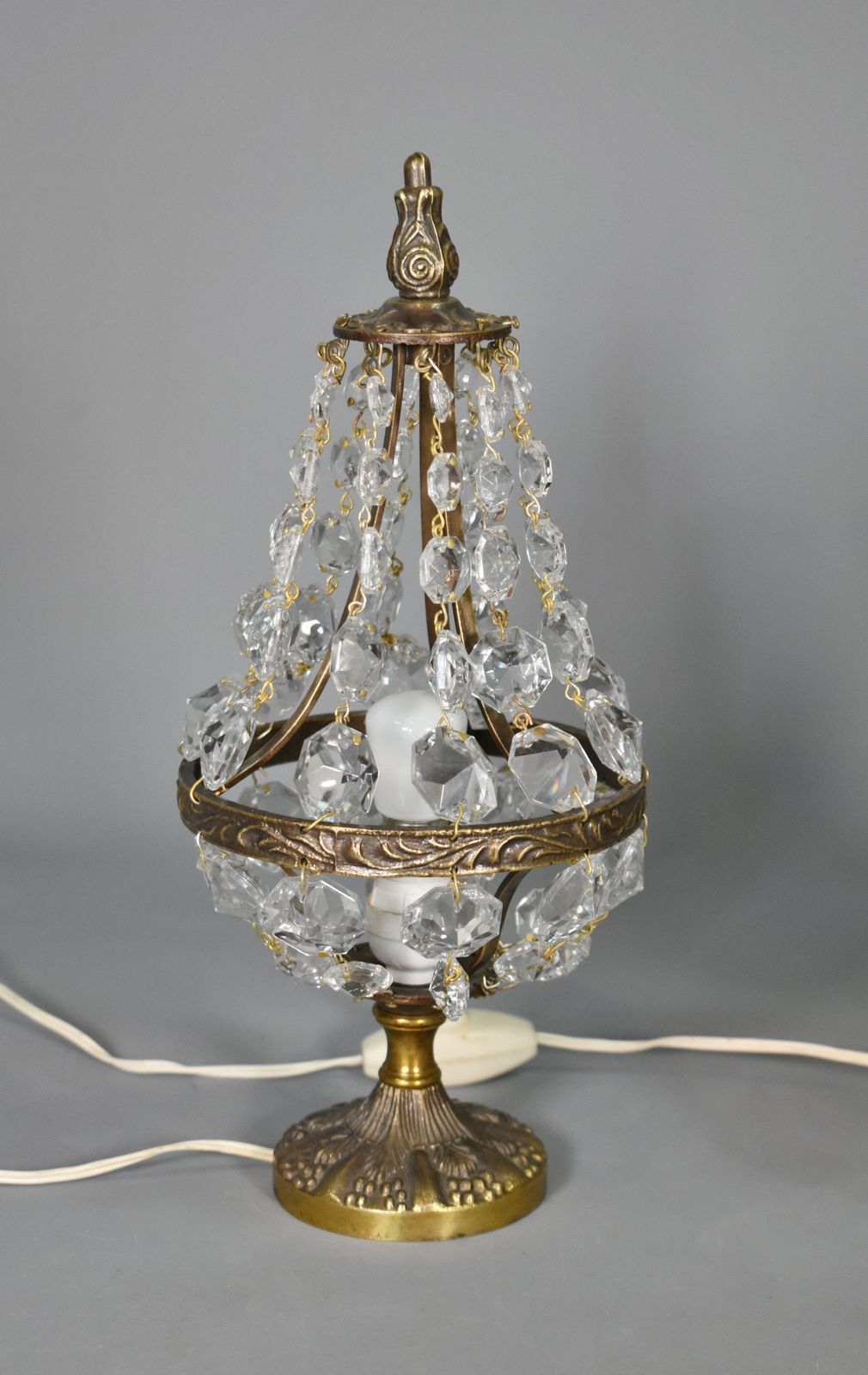 Pair Of French Mid Century Cut Glass Table Lamps Empire Style photo vinterior