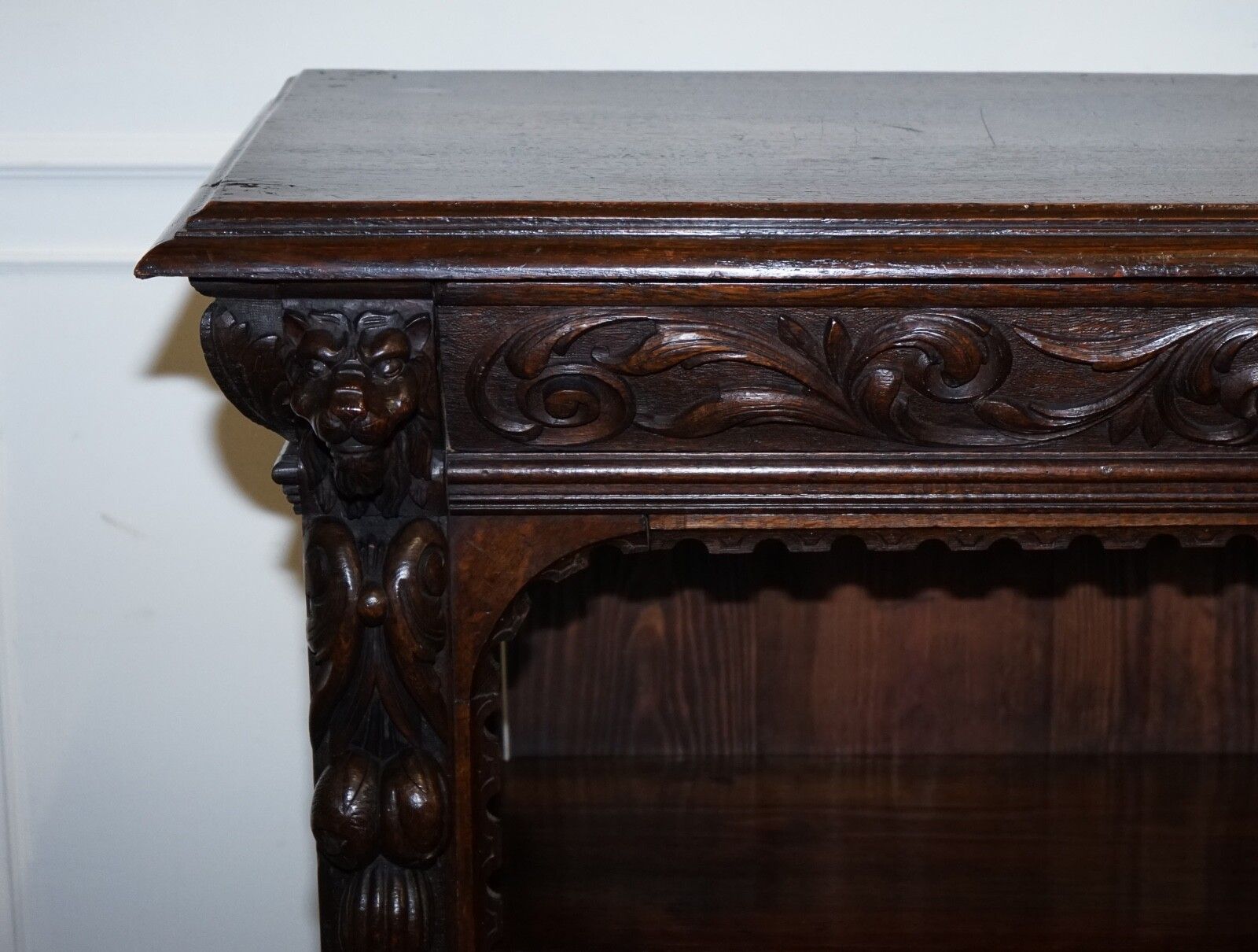 Antique Circa 1800 Oak Greenman & Lionheads Dwarf Open Bookcase photo Furniture