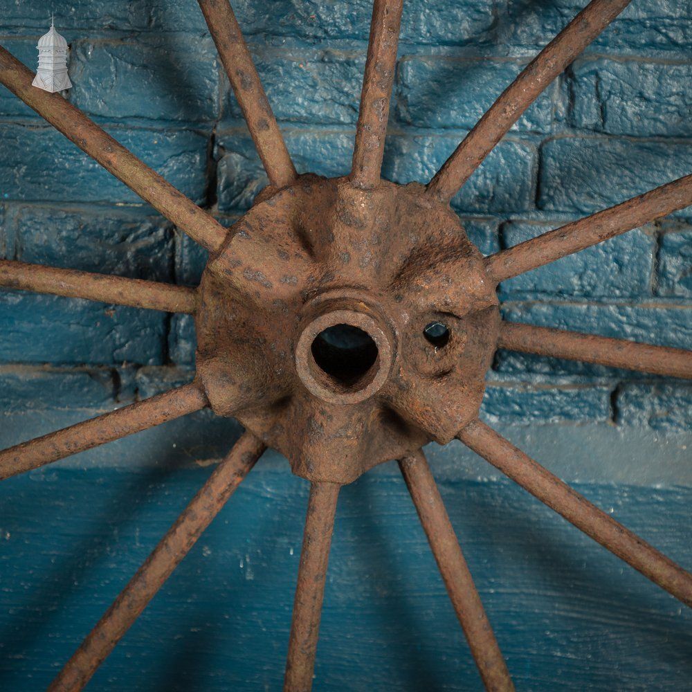 photo vintage Pair Of Cart Wheels, Large Vintage Metal Wheels