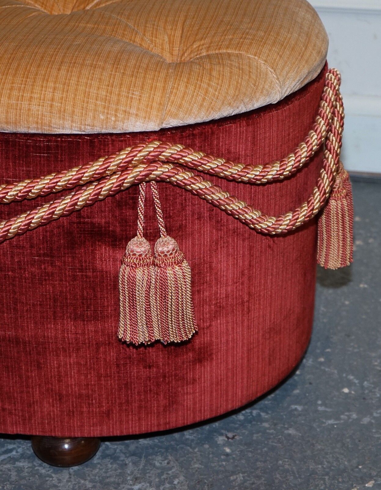 Antique Victorian Fabric Ottoman Blanket Bed End Storage Box With Tassel Accents photo buy
