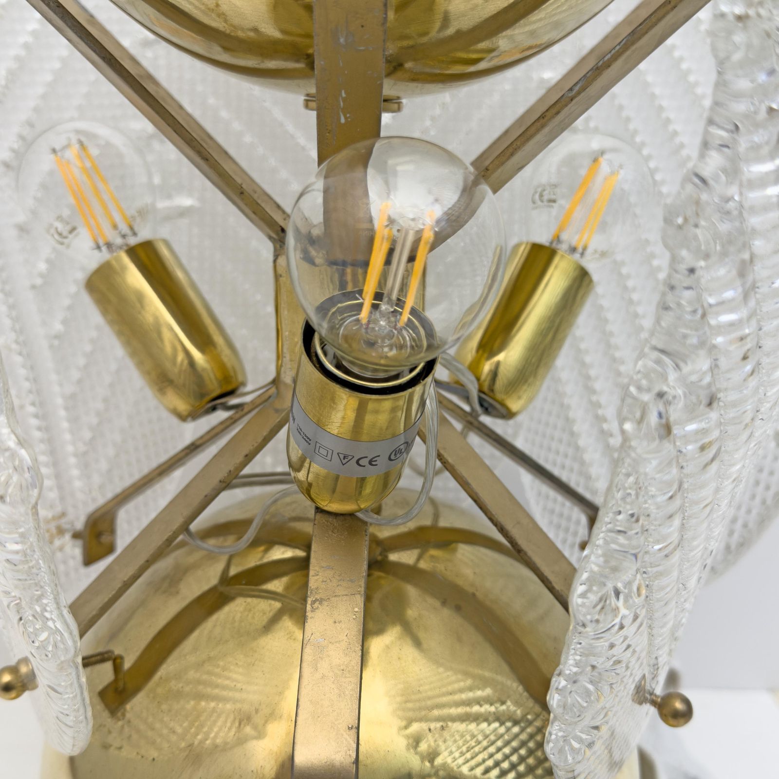 Mid Century Modern Brass And Murano Glass Big Table Lamp By Mazzega photo vintage