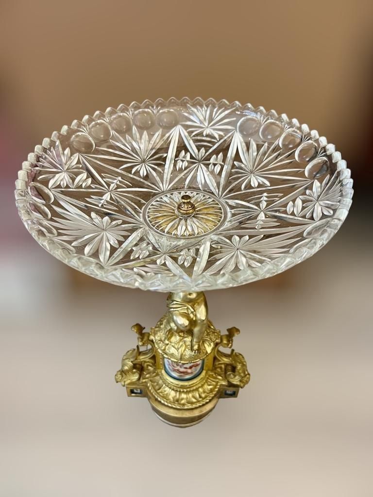 19th Century Cut Crystal Bowl On A Gilt Bronze Pedestal With Putti Motifs photo 2132.0