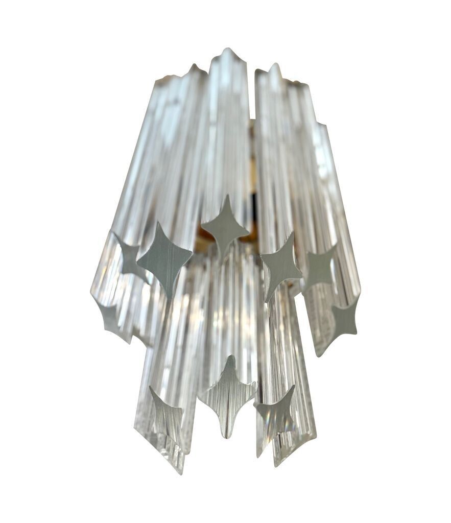 A Pair Of Large 1980s Novorasi Quadriedri Murano Glass And Brass Wall Sconces photo furniture