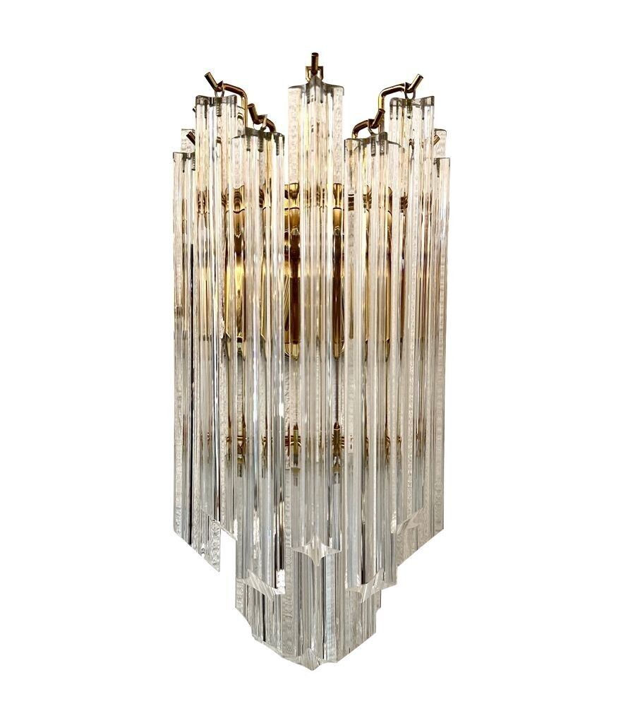 A Pair Of Large 1980s Novorasi Quadriedri Murano Glass And Brass Wall Sconces photo buy