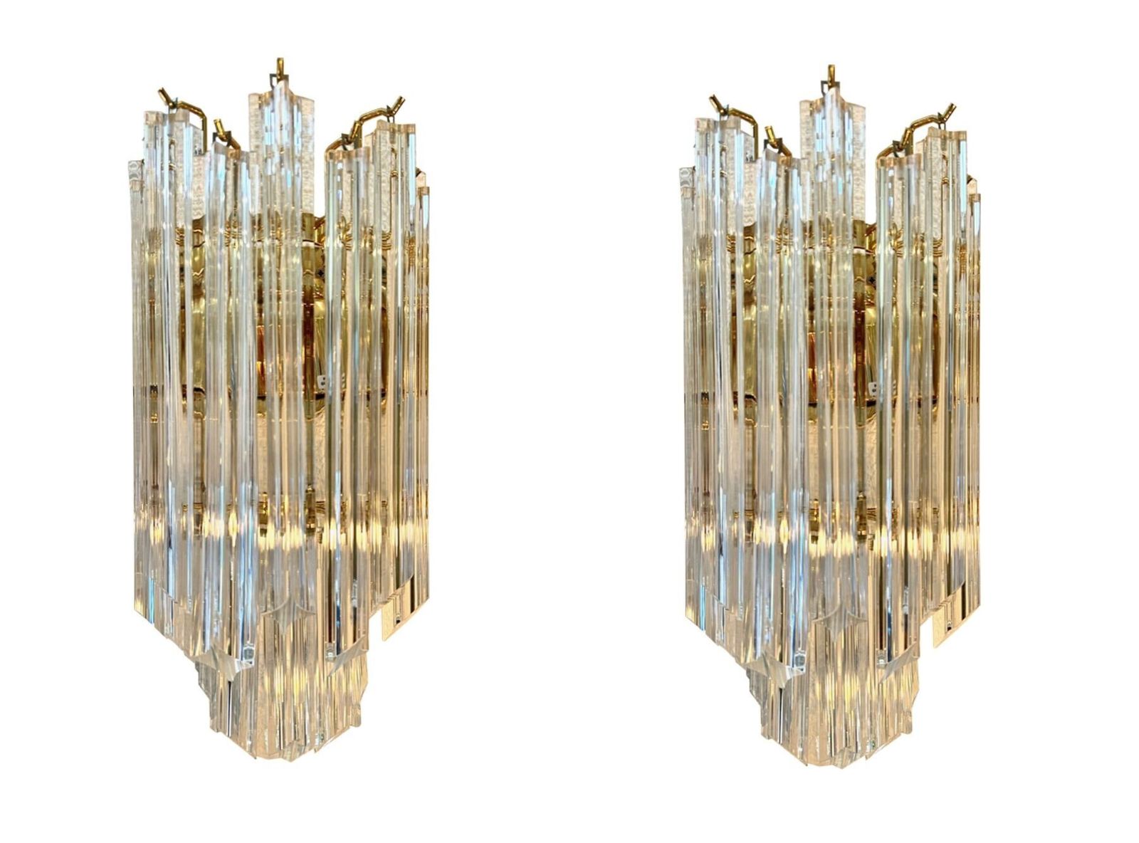 1850.0 A Pair Of Large 1980s Novorasi Quadriedri Murano Glass And Brass Wall Sconces photo