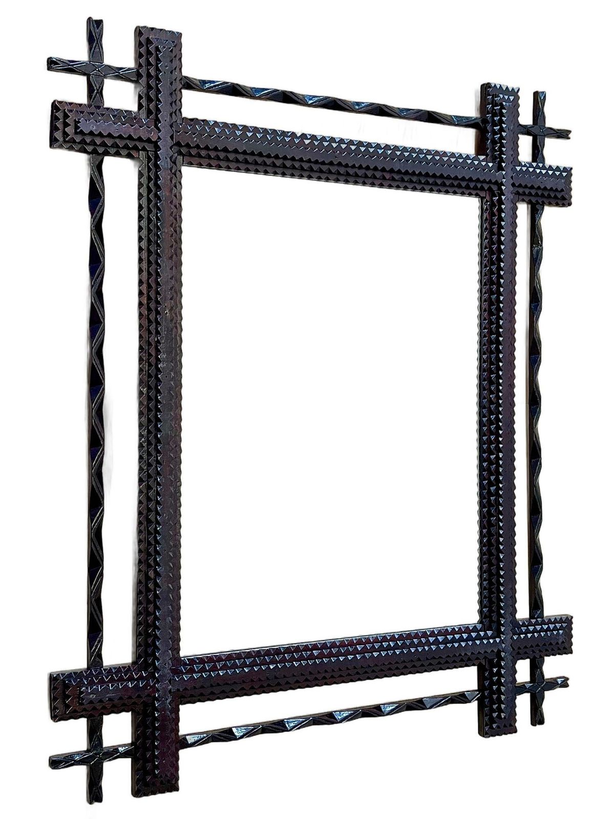 19th Century Rural Tramp Art Wall Mirror, Basswood   Hand Carved, At Circa 1890 photo furniture