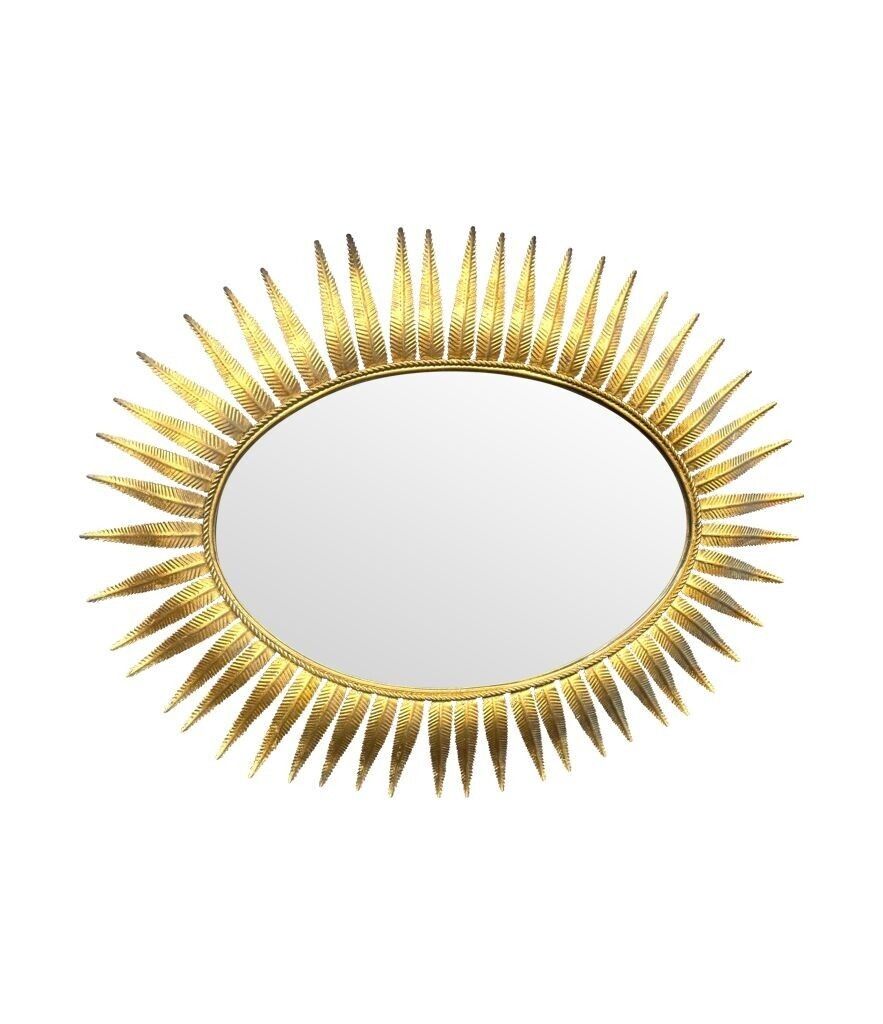 A Wonderful 1950s Gilt Metal Oval Spanish Sunburst, Eyelash Mirror photo furniture