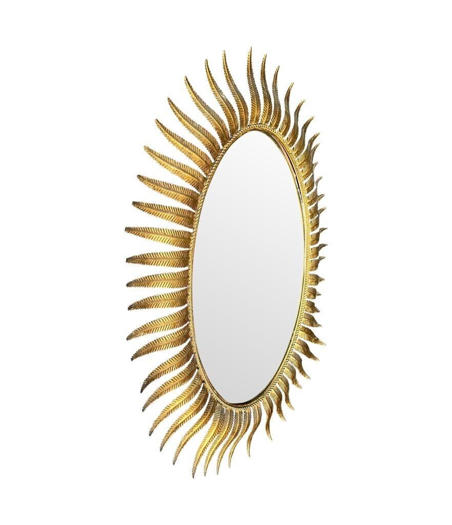 A Wonderful 1950s Gilt Metal Oval Spanish Sunburst, Eyelash Mirror photo vinterior