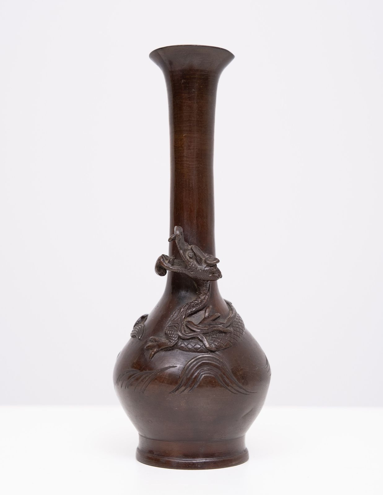 Pair Dragon Bronze Vases Meiji Period Japan photo for sale