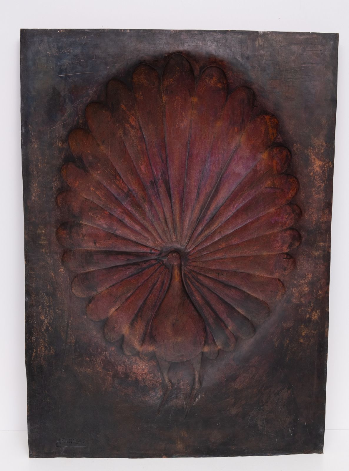 Handmade Peacock Hammered Into A Sheet Of Copper .African 1970s photo buy