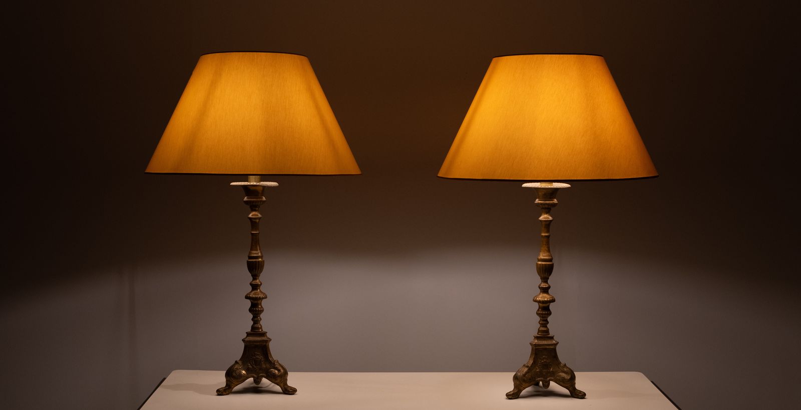 Gilded Bronze Table Lamps With Shades France 1880s photo for sale