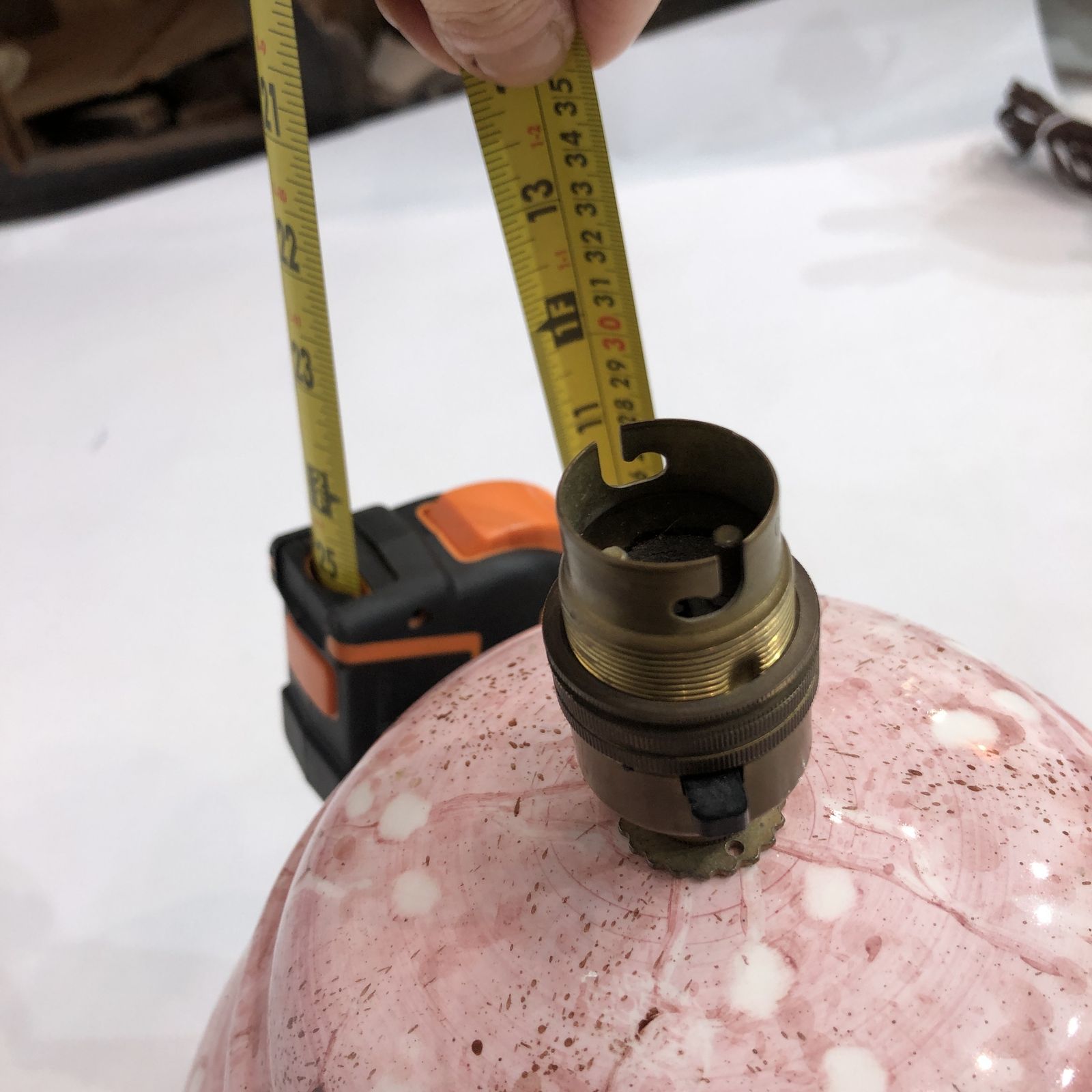 1980s Pink Ceramic Italian Table Lamp Marble Effect Vintage Urn Neo Classical photo 590.0