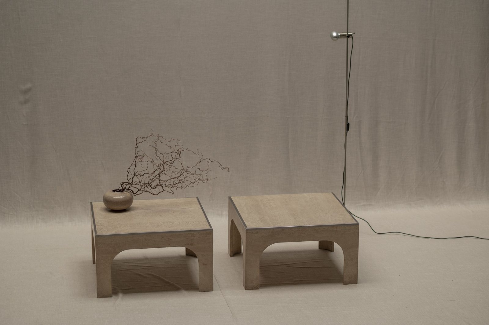 Architectural Set Of Travertine Coffee Tables, After Willy Ballez