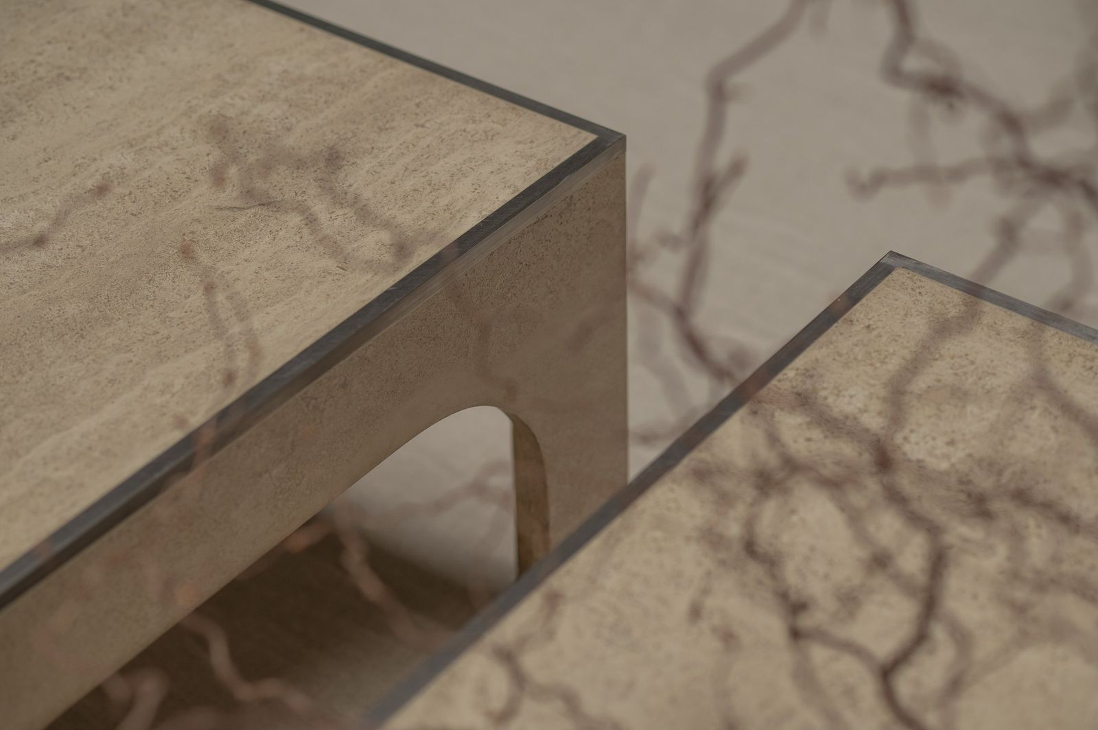 Architectural Set Of Travertine Coffee Tables, After Willy Ballez photo furniture
