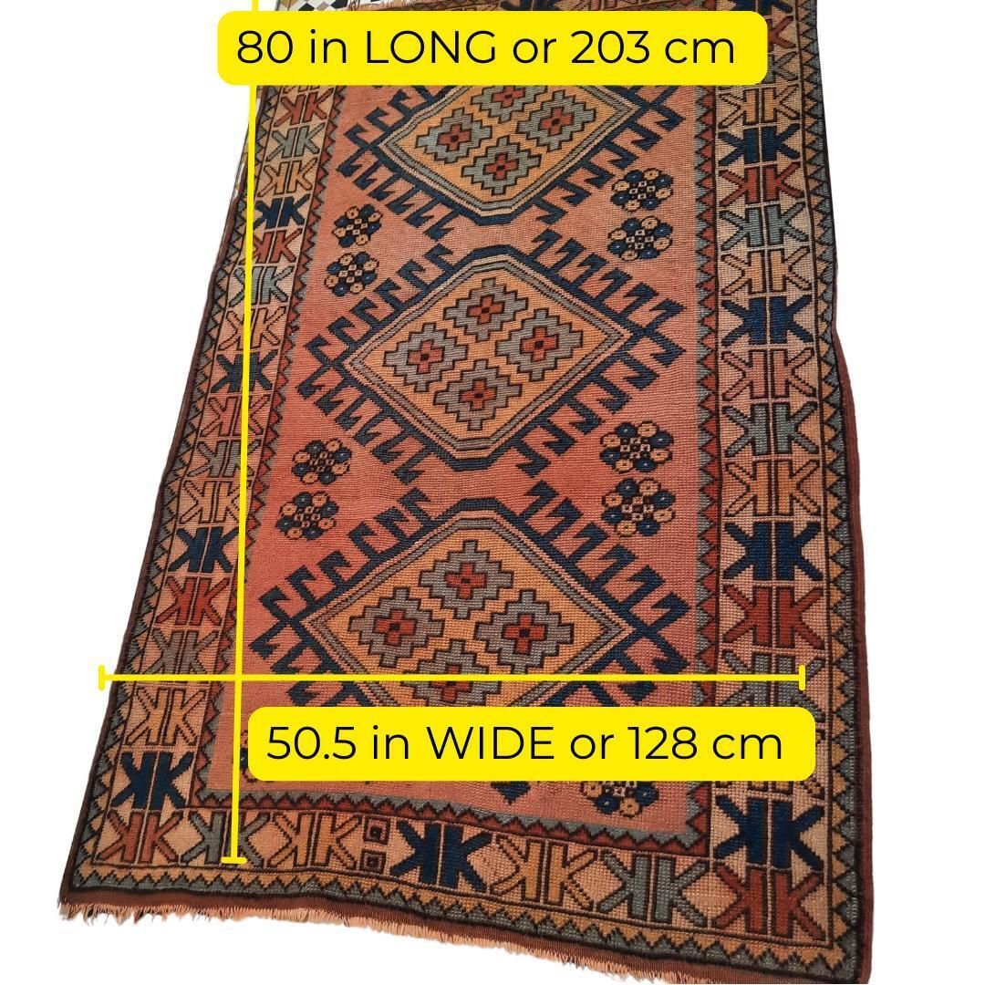 Vintage Turkish Kurdish Wool Rug Hand Knotted Tribal Red Blue Area Carpet 80'' By 52'' photo furniture