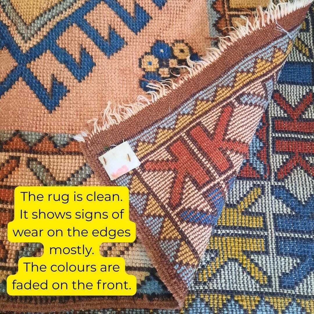 Vintage Turkish Kurdish Wool Rug Hand Knotted Tribal Red Blue Area Carpet 80'' By 52'' photo vinterior