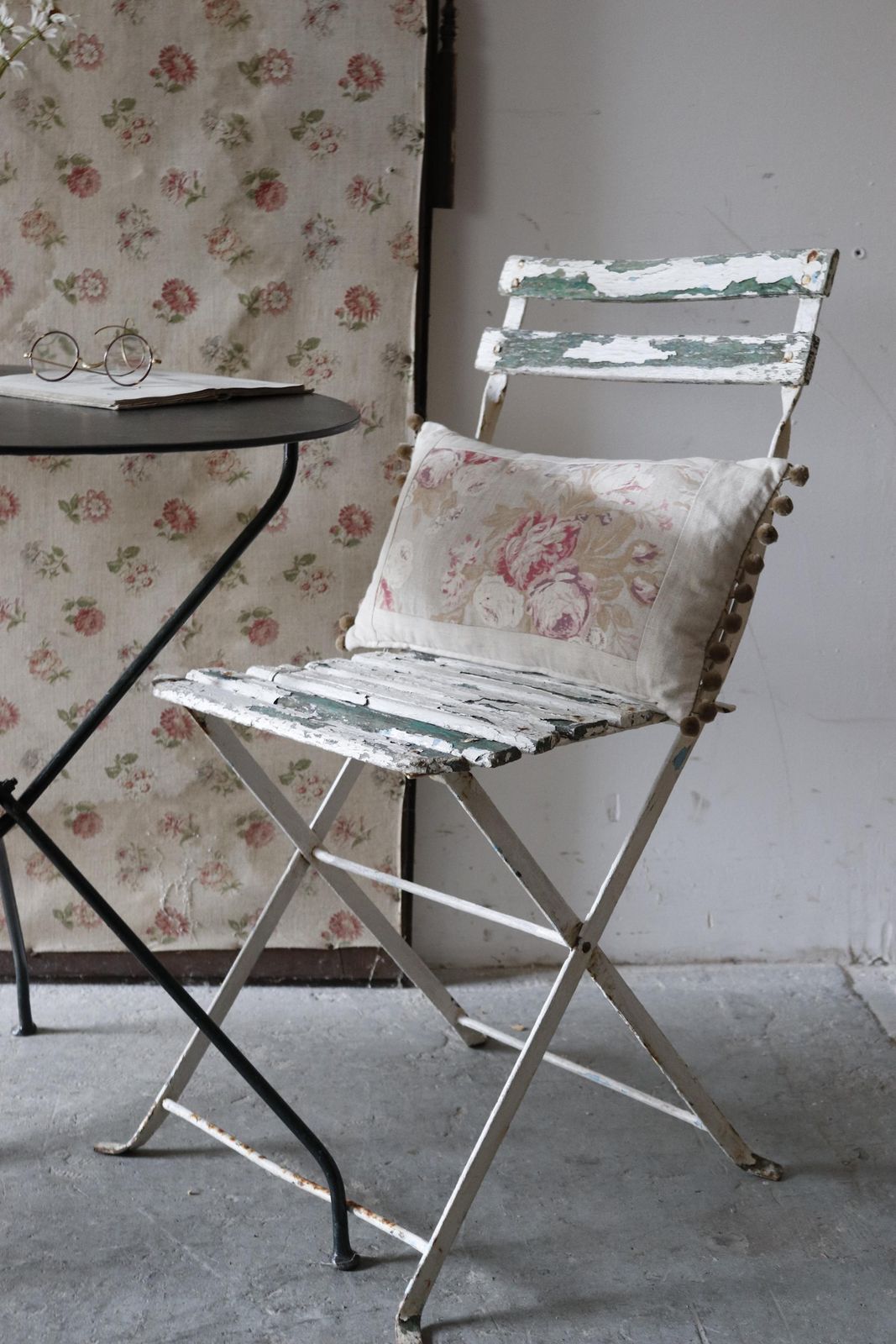 Pair Of Green And White Vintage French Slatted Folding Cafe Or Garden Chairs photo for sale