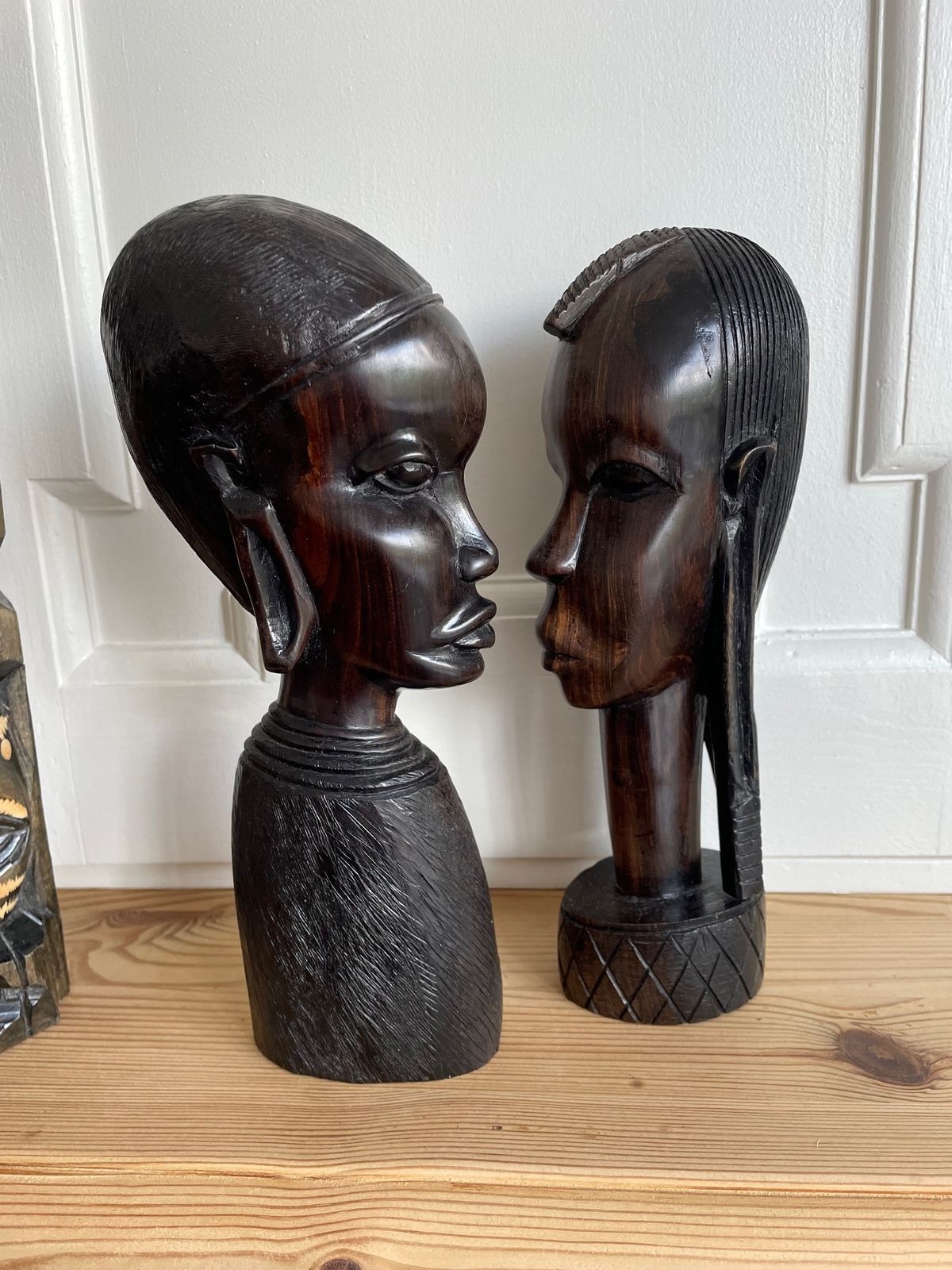 Pair Of Male And Female Ebony Hand Carved African Busts photo furniture