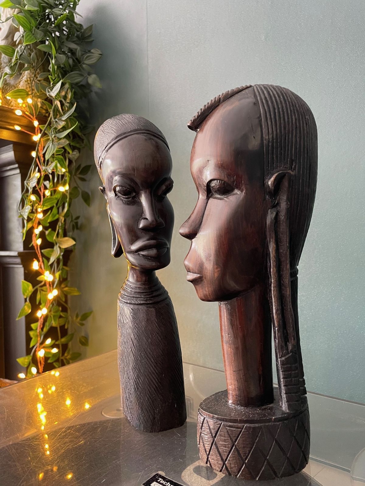 photo for sale Pair Of Male And Female Ebony Hand Carved African Busts
