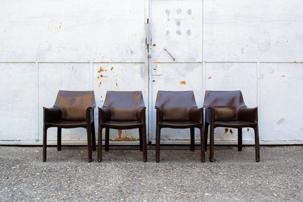 Cab 413 Lederen Stoelen Van Mario Bellini Voor Cassina, Jaren 1970, Set Van 4