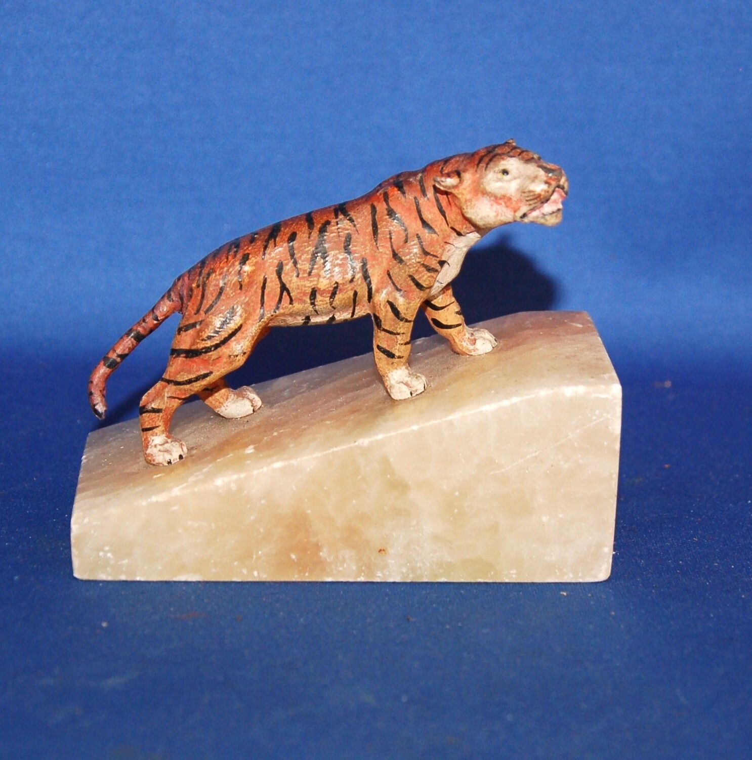 A Super Antique Cold Painted Cast Metal Tiger Figure With Onyx Base, Paperweight photo furniture