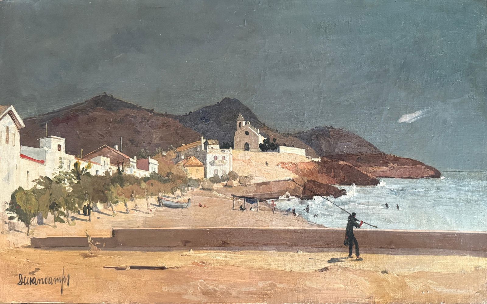 Rafael Durancamps Sitges, Spain, Oil On Canvas, Painting, Mediterranean Art, Spanish Seascape C.1960