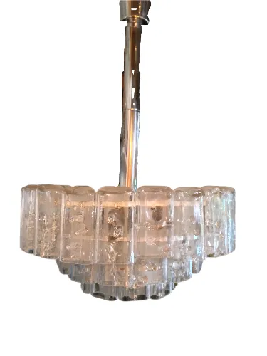 3 Tier Ice Glass Chandelier By Doria, 1960s