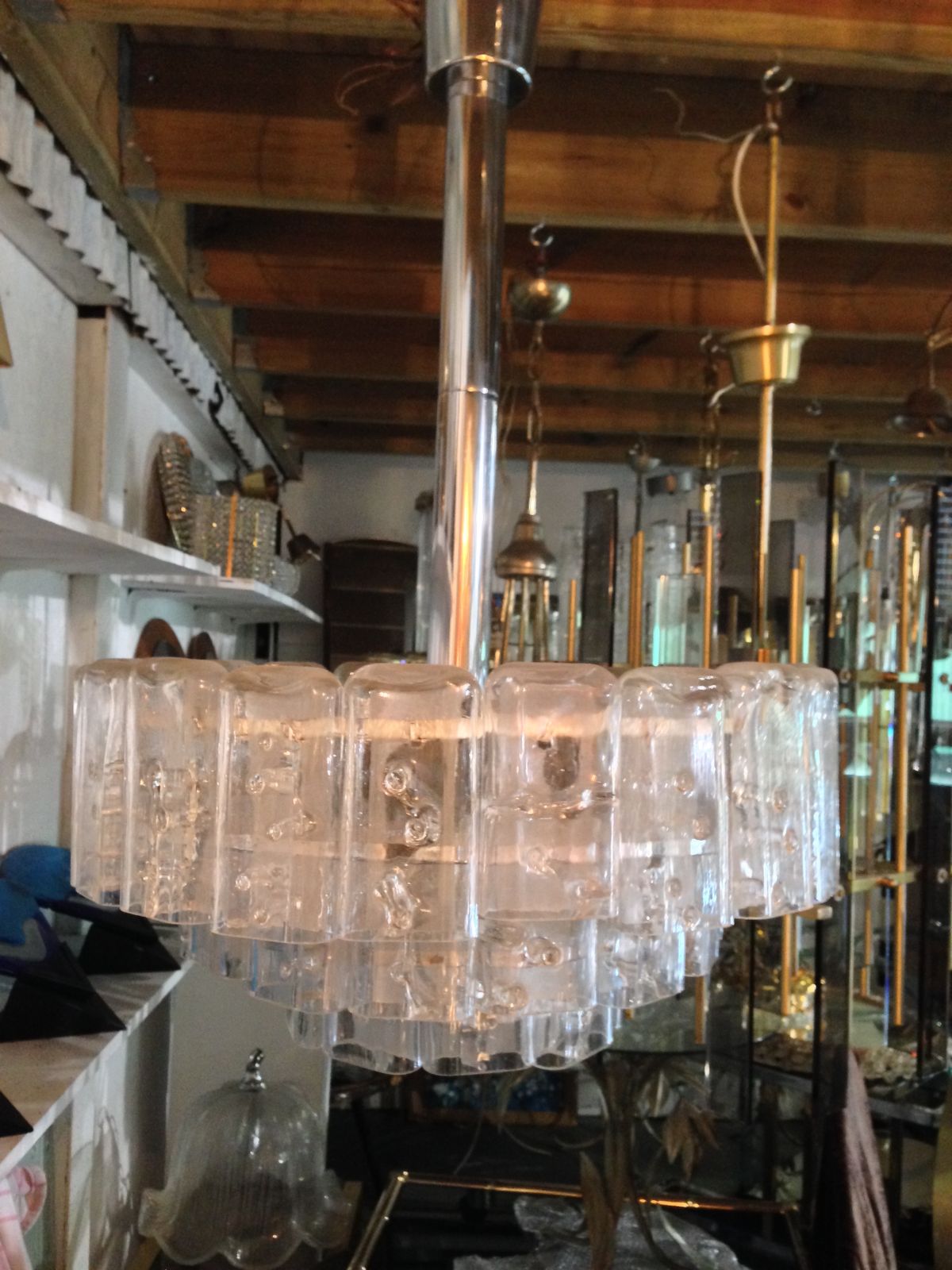 3 Tier Ice Glass Chandelier By Doria, 1960s photo furniture