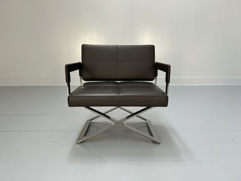 Pair Of Poltrona Frau “Aster X” Lounge Armchairs – In Dark Brown “Pelle Frau” Leather photo Furniture