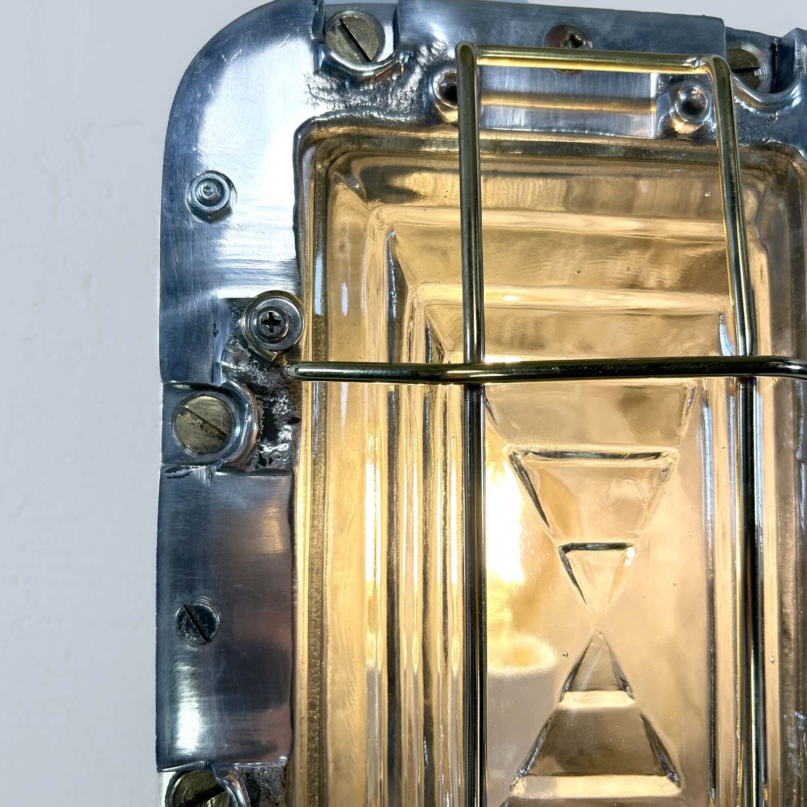 Large Industrial Rectangular Aluminium Wall Light With Brass Cage photo buy