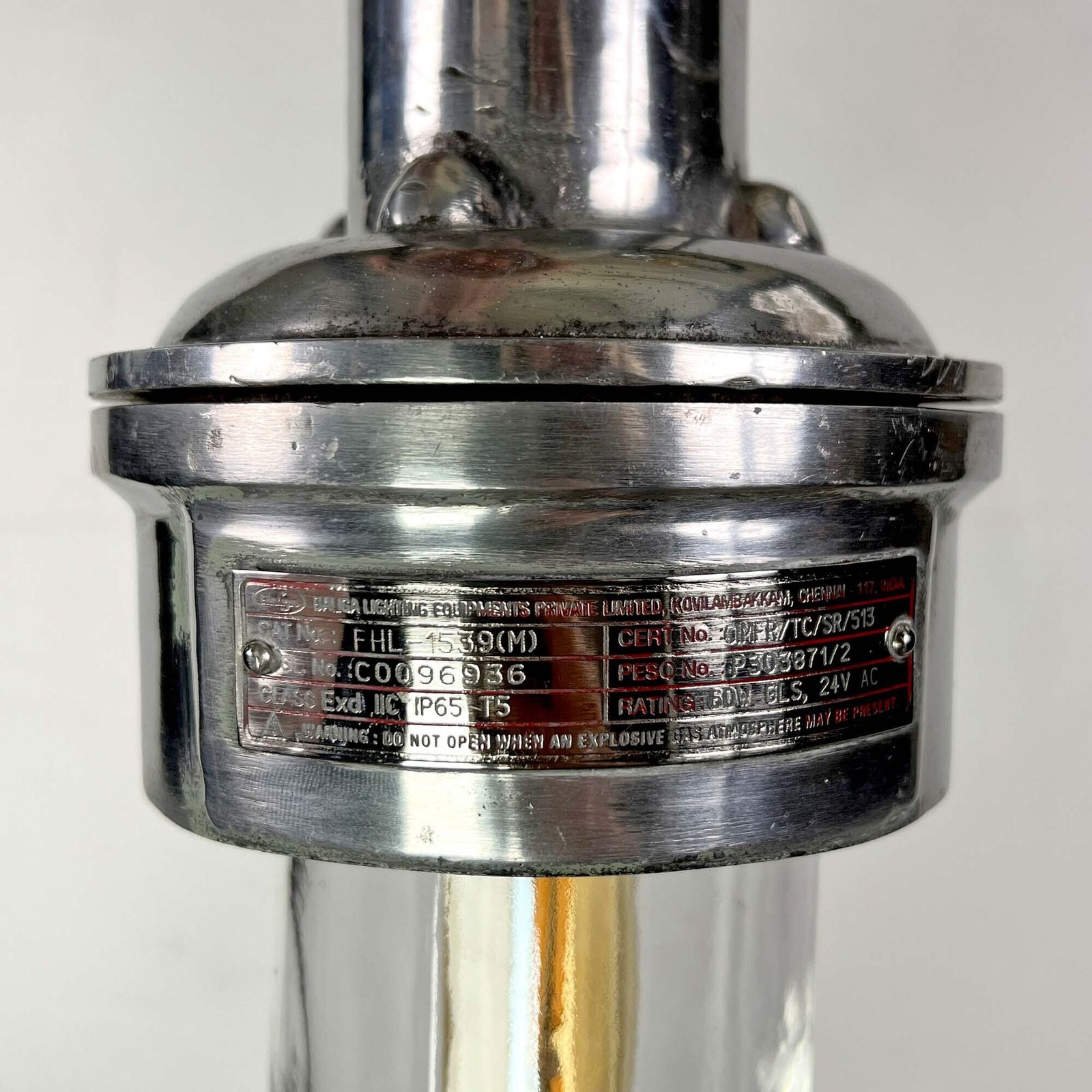 Small Industrial Aluminium And Glass Pendant Light photo for sale