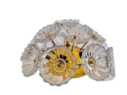 1960 Germany Sputnik 'Dandelion' Glass Flowers & Brass, Flush Mounted Or Wall Sconce