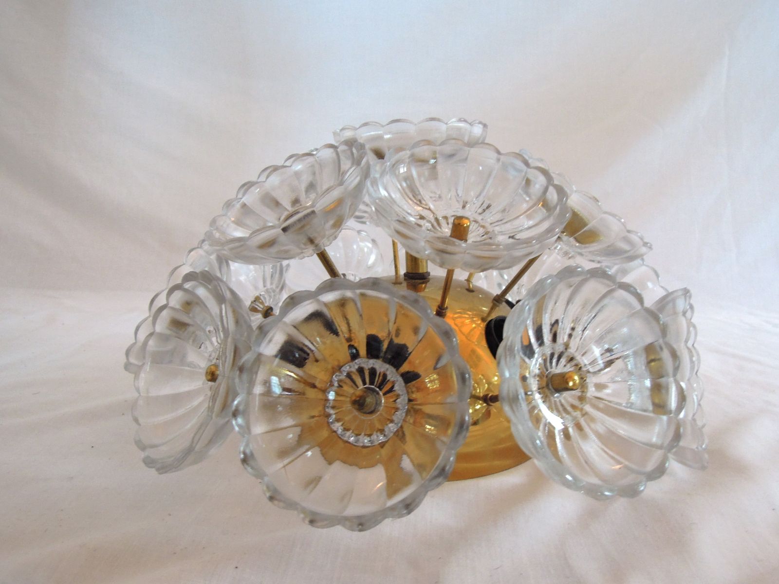 1960 Germany Sputnik 'Dandelion' Glass Flowers & Brass, Flush Mounted Or Wall Sconce photo for sale