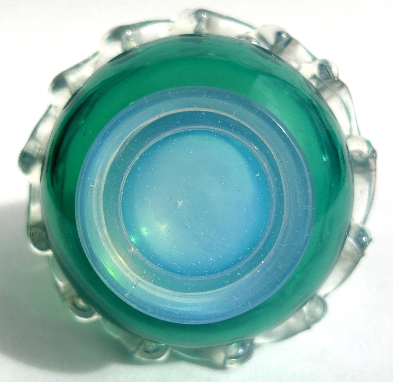 Mid Century Murano Cased Opalescent Blue Glass Decorative Scent/Perfume Bottle With Rigaree Italy photo buy