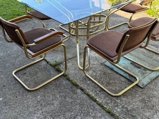 Italian Brass Dining Set With Table And Chairs, 1970s, Set Of 7 photo for sale