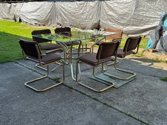 Italian Brass Dining Set With Table And Chairs, 1970s, Set Of 7 photo Furniture