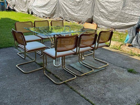 Italian Brass Dining Set With Table And Chairs, 1970s, Set Of 9 photo furniture