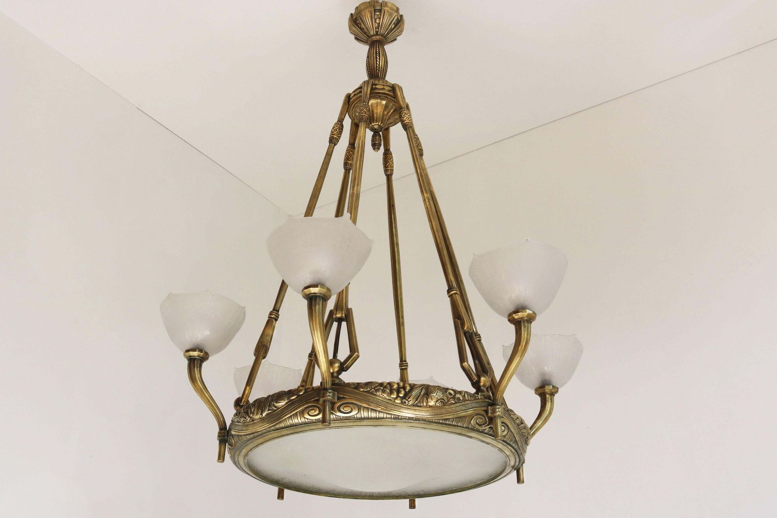 Monumentale Grote Art Deco Hanglamp Van Maurice Dufrene & Daum Nancy, 1920, Brons photo buy
