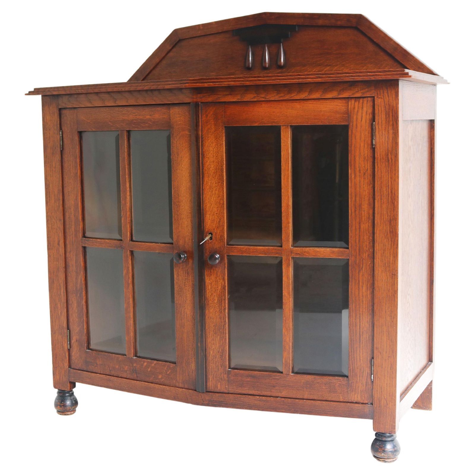 Amsterdamse School Theekast / Vitrinekast Europees Eiken Geslepen Glas 1920